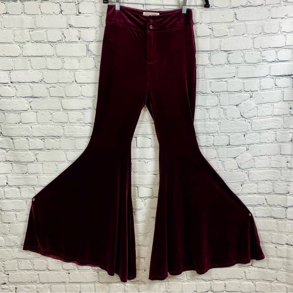 Preself Pants - Preself Burgandy Velvet Super Wide Bell Bottom Pants